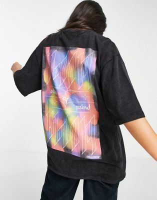 T-shirts et débardeurs COLLUSION Unisex - brT-shirt oversize en piqué avec imprimé - Anthracite délavé