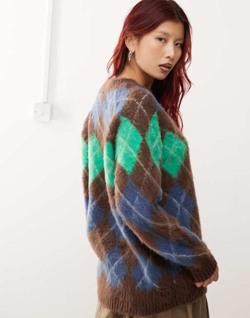 COLLUSION Unisex - Brun og oversized trøje med vinduestern i fluffy strik, 4 af 4