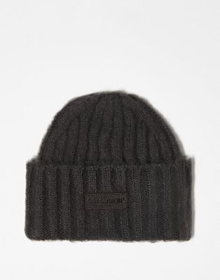 COLLUSION Unisex brushed beanie with branding in chocolate
