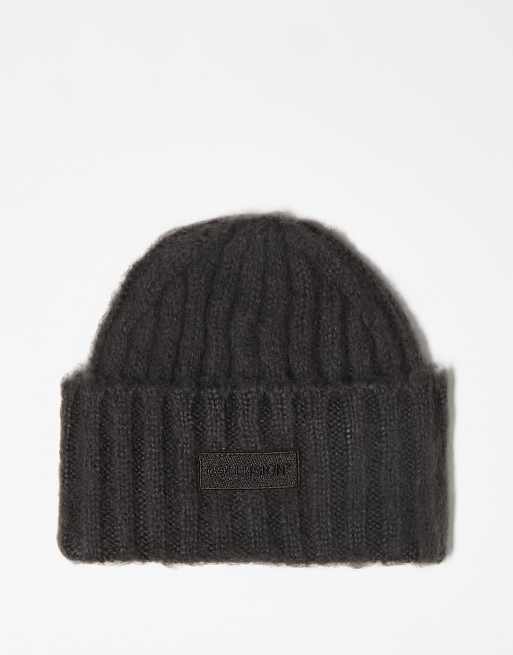 COLLUSION Unisex brushed beanie with branding in chocolate