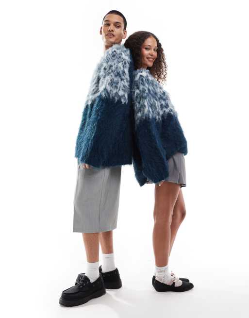 COLLUSION Unisex brushed oversized fairisle sweater in blue
