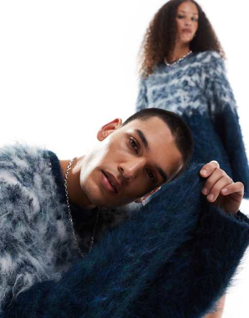 COLLUSION Unisex brushed oversized fairisle sweater in blue