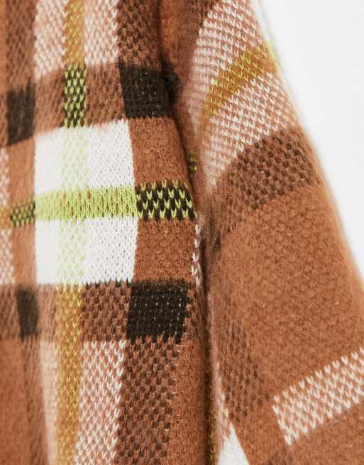 COLLUSION Unisex brushed plaid sweater in brown