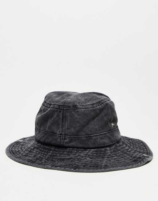 COLLUSION Unisex - Bucket hat in gewassen denim met koord in zwart, 3 van 4