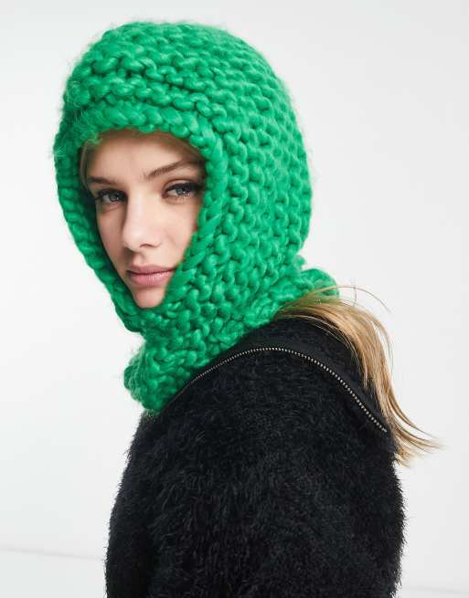 COLLUSION Unisex - Cagoule en maille au crochet épaisse - Vert