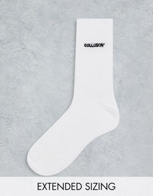 COLLUSION Unisex branded sock in white - ASOS Price Checker