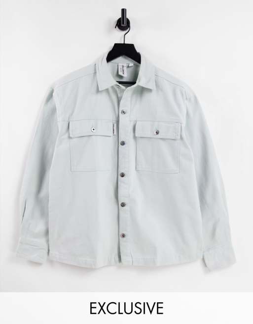 COLLUSION Unisex - Camicia giacca in twill blu ghiaccio in coordinato