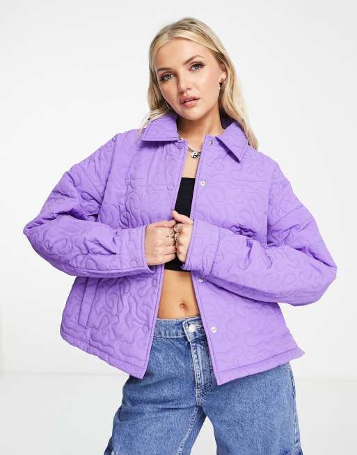 COLLUSION Unisex - Camicia giacca trapuntata e imbottita lilla