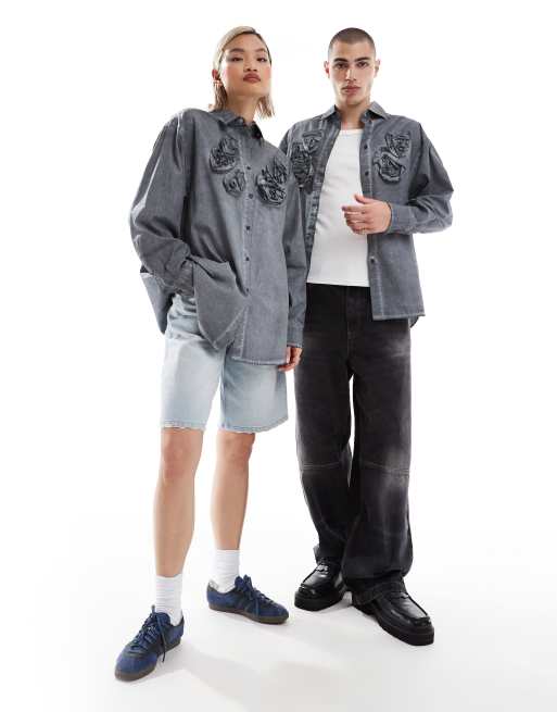 COLLUSION Unisex - Camicia oversize con fiori, 4 di 4