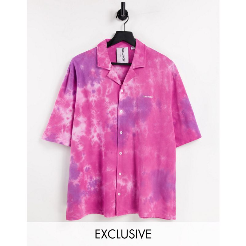 Top Donna COLLUSION Unisex - Camicia oversize in tessuto piqué rosa tie-dye in coordinato
