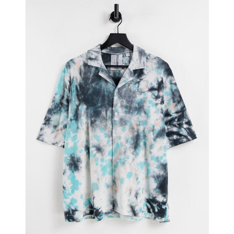 Donna sCVJu COLLUSION Unisex - Camicia oversize in tessuto piqué tie-dye con stampa di teschio