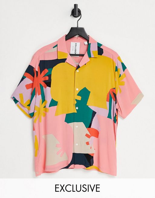 COLLUSION Unisex camp collar shirt in abstract print | ASOS