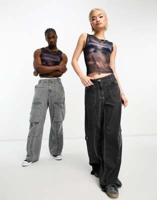 Canotta in rete con stampa fotografica di volto multicolore - Collusion T-shirt donna  - immagine3