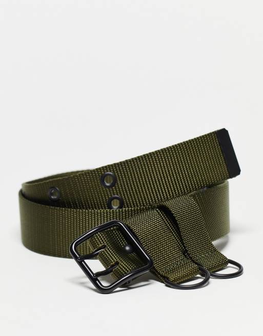 leugenaar staart Pelmel COLLUSION Unisex - Canvas riem met dubbele gaatjes in kaki | ASOS