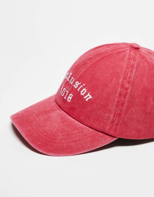 COLLUSION Unisex - Cappellino stile college rosso slavato con logo, 3 di 4