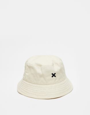 COLLUSION Unisex - Cappello da pescatore in twill color écru con logo