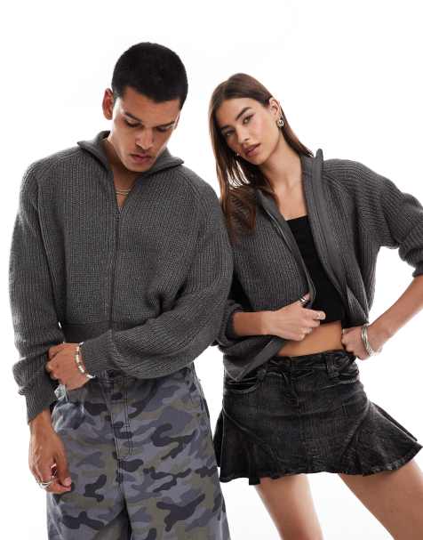 COLLUSION Unisex - Cardigan grigio con zip - view 1