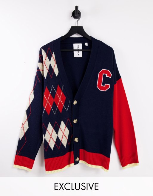 COLLUSION Unisex - Cardigan in jacquard a quadri combinati 