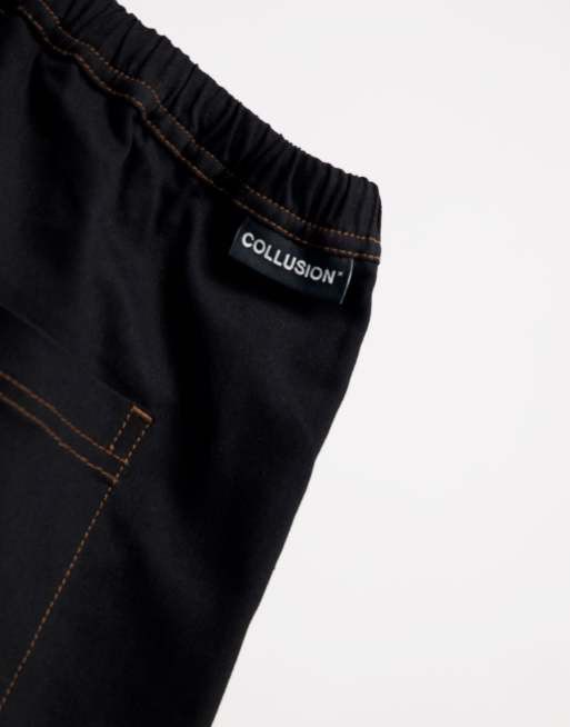 COLLUSION Unisex - Cargobroek met lage taille en contrasterende naden in zwart, 3 van 4