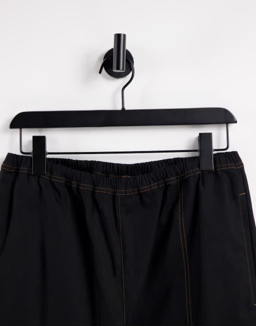 COLLUSION Unisex - Cargobroek met lage taille en contrasterende naden in zwart, 4 van 4