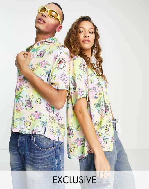 COLLUSION Unisex hawaiian print shirt in blue