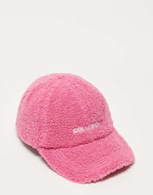 COLLUSION Unisex - Casquette imitation peau de mouton à logo - Rose