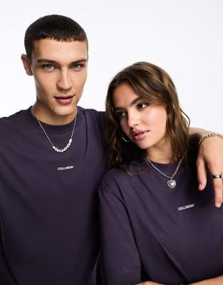 Collusion Unisex Central Logo T Shirt In Washed Purple Asos