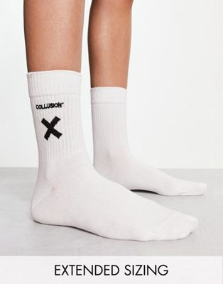 COLLUSION Unisex logo sock in white  - ASOS Price Checker