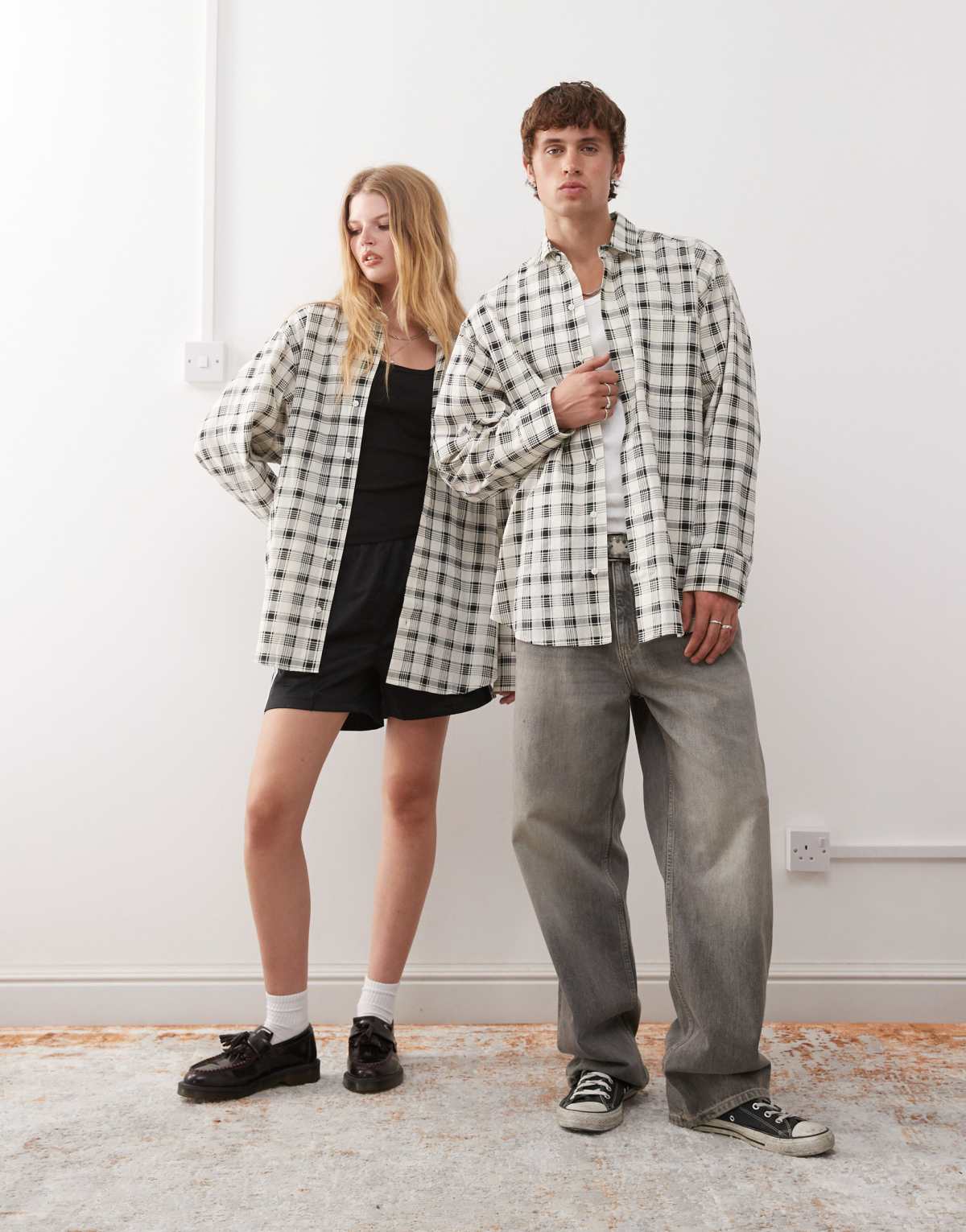 COLLUSION Unisex check shirt in black and white