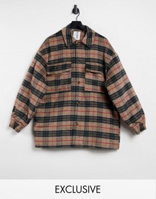 COLLUSION Unisex checked coach jacket (21006041)