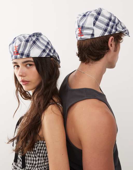 COLLUSION Unisex checked flat cap in multi check