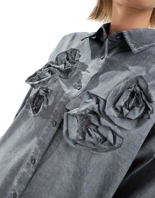 COLLUSION Unisex - Chemise oversize avec grosses fleurs, 2 de 4