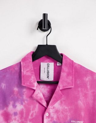 Homme COLLUSION Unisex - Chemise oversize en piqué (pièce d'ensemble) - Tie-dye rose