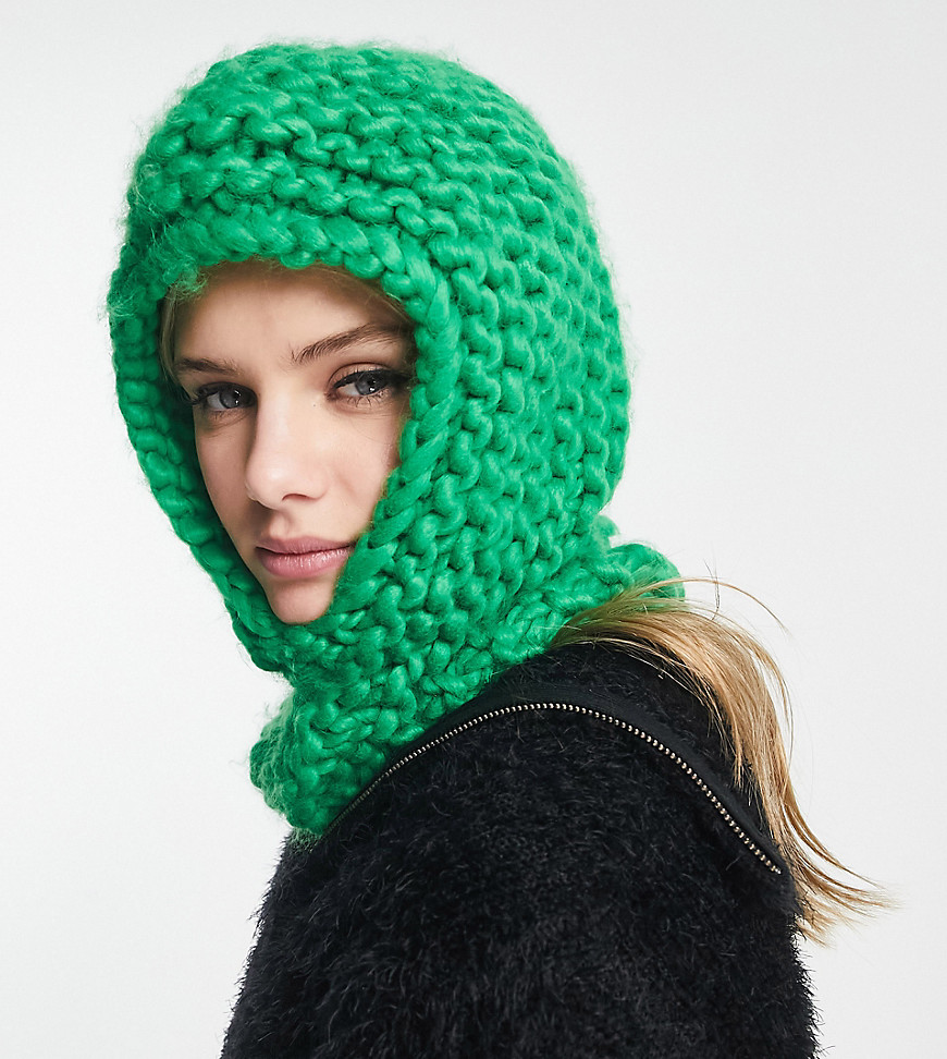 COLLUSION Unisex chunky crochet knit balaclava in green