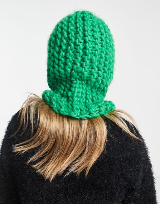 COLLUSION Unisex chunky crochet knit balaclava in green