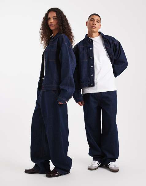COLLUSION Unisex circular design collection boxy denim co-ord in rinse wash - view 1