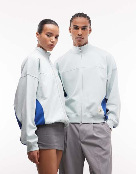 COLLUSION Unisex - Circular Design Collection - Kraftig gråblå sweatshirt med blå paneler og lynlås - view 1