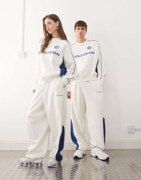 COLLUSION Unisex co-ord in cream and blue - view 1