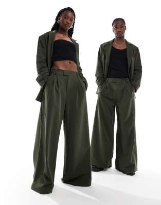 Collusion Unisex Coord Wide Leg Trousers In Olive - Asos Trousers New In 26th October 2024