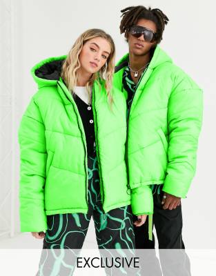 green puffer jacket with hood