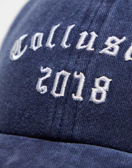 COLLUSION Unisex - College-kasket med branding i marineblå vask, 4 af 4
