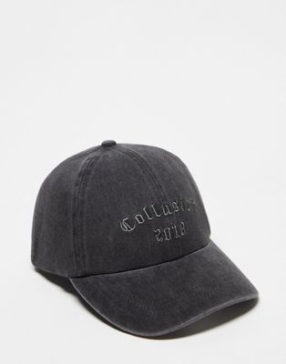 Collusion Unisex Collegiate Tonal Branded Cap In Washed Black