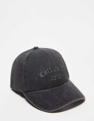  COLLUSION Unisex collegiate tonal branded cap in washed black