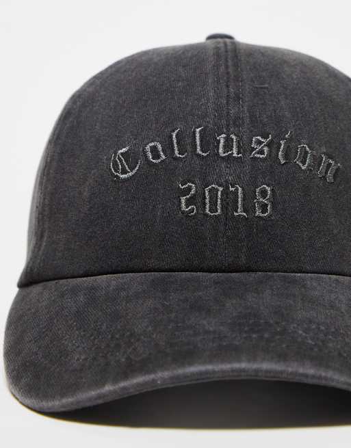 COLLUSION Unisex collegiate tonal branded cap in washed black, 3 of 4