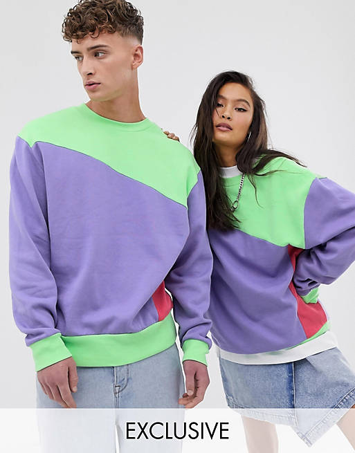 COLLUSION Unisex colour blocked sweat in green
