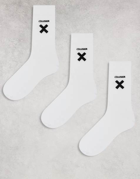 COLLUSION Unisex - Confezione da 3 paia di calzini bianchi con logo a X - view 1