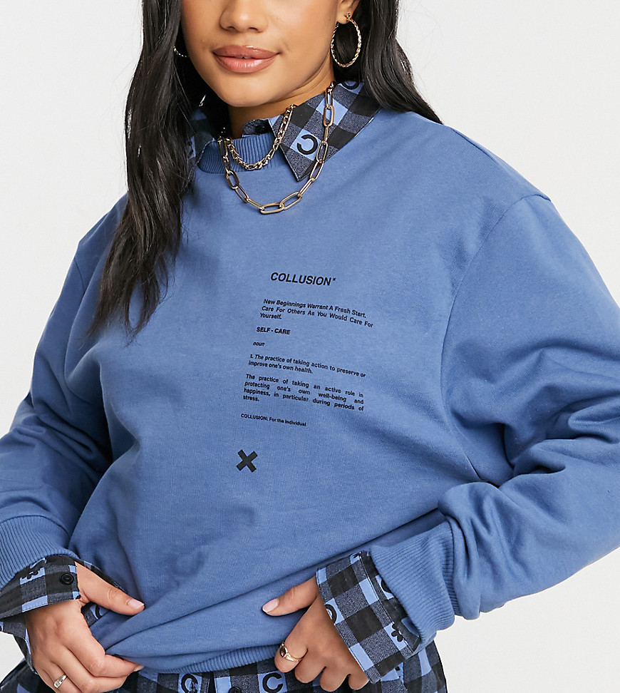 COLLUSION Unisex coordinating oversized blue T-shirt with print-Blues