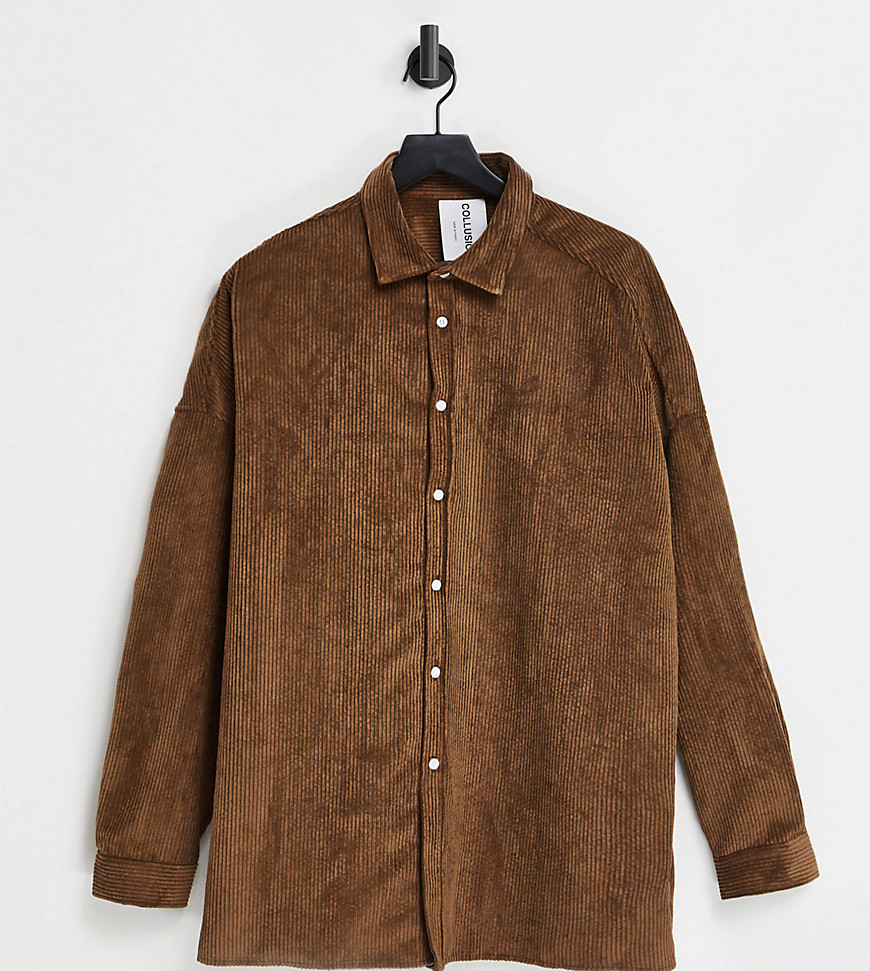 COLLUSION Unisex cord shirt in brown