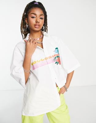 COLLUSION Unisex cotton poplin shirt with placement print in white  - WHITE - ASOS Price Checker