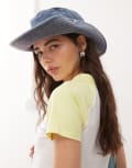 [Collusion] COLLUSION Unisex Cowboy hat in heavy washed denim-Blue One Size BLUE